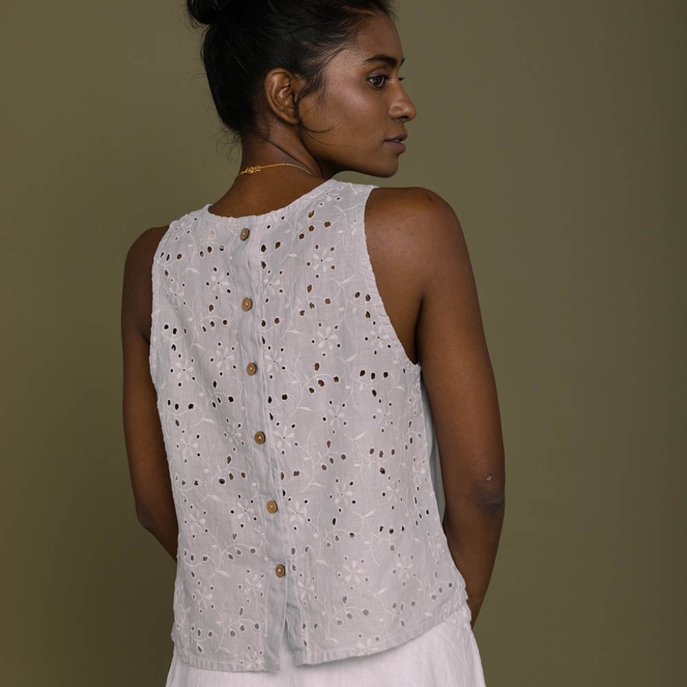 100% Hemp Gray Eyelet Back Top